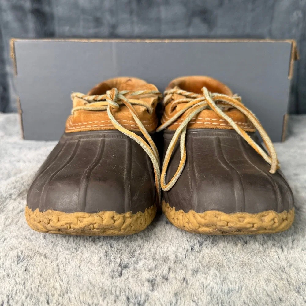 L.L. Bean Rubber Moc Duck Shoes Mens 8 Brown Tan Waterproof Leather Made in USA